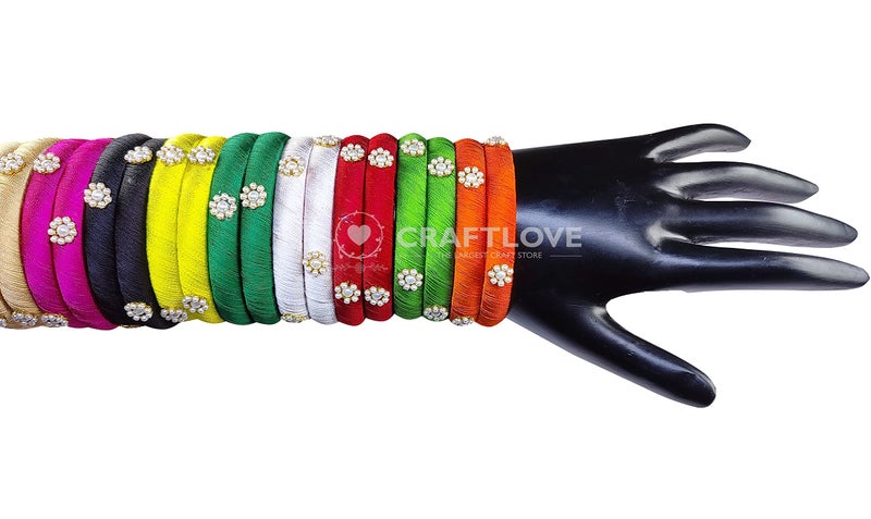 GOELX Silk Thread Bangles Set Multicolor Pearl Embellished 20 kada Bangles Set (Multicolor, 2.4) - Image 5